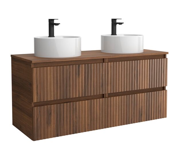 Mueble de baño kira 120cm nogal 4 cajones + lavabo 2 pozas porcelana