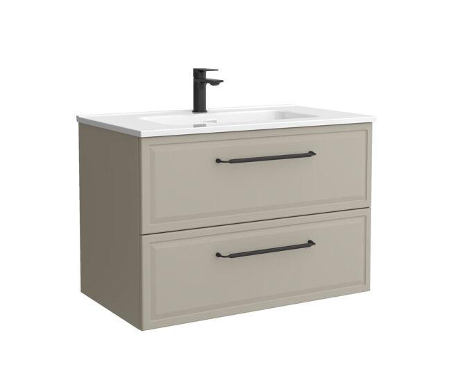 Mueble de baño runa 80cm gris mate 2 cajones + lavabo 1 poza porcelana