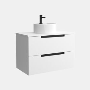 Móvel LENI branco fosco 80cm 2 gavetas lavatório sobre bancada 1 cuba Porcelana|80x45x54