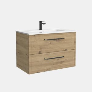 Móvel RUNA Carvalho 80cm 2 gavetas lavatório 1 cuba Porcelana|80x45x54