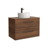 Móvel RUNA Nogueira 100cm 2 gavetas lavatório sobre bancada 1 cuba Porcelana|100x45x54