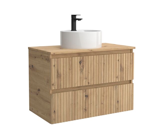 Mueble de baño kira 80cm roble 2 cajones + lavabo 1 poza porcelana