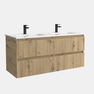 Móvel KIRA Carvalho 120cm 4 gavetas lavatório 2 cubas Porcelana|120x45x54