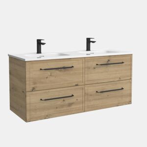 Móvel RUNA Carvalho 120cm 4 gavetas lavatório 2 cubas Porcelana|120x45x54