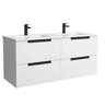 Móvel LENI branco fosco 120cm 4 gavetas lavatório 2 cubas Porcelana|120x45x54