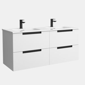 Móvel LENI branco fosco 120cm 4 gavetas lavatório 2 cubas Porcelana|120x45x54