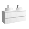 Móvel KIRA branco fosco 120cm 4 gavetas lavatório sobre bancada 2 cubas Porcelana|120x45x54