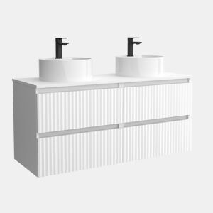 Móvel KIRA branco fosco 120cm 4 gavetas lavatório sobre bancada 2 cubas Porcelana|120x45x54