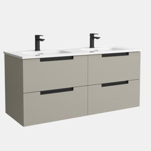Móvel LENI Cinza fosco 120cm 4 gavetas lavatório 2 cubas Porcelana|120x45x54