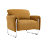 Poltrona vintage em veludo canelado com estrutura em metal cromado Mostarda - 81x80x80 cm