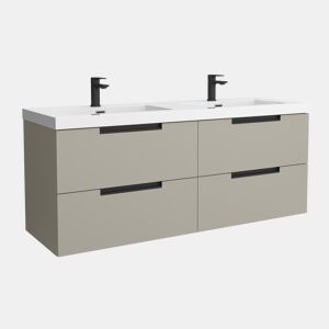Móvel LENI Cinza fosco 140cm 4 gavetas lavatório Toscana 2 cubas Carga Mineral|140x45x54