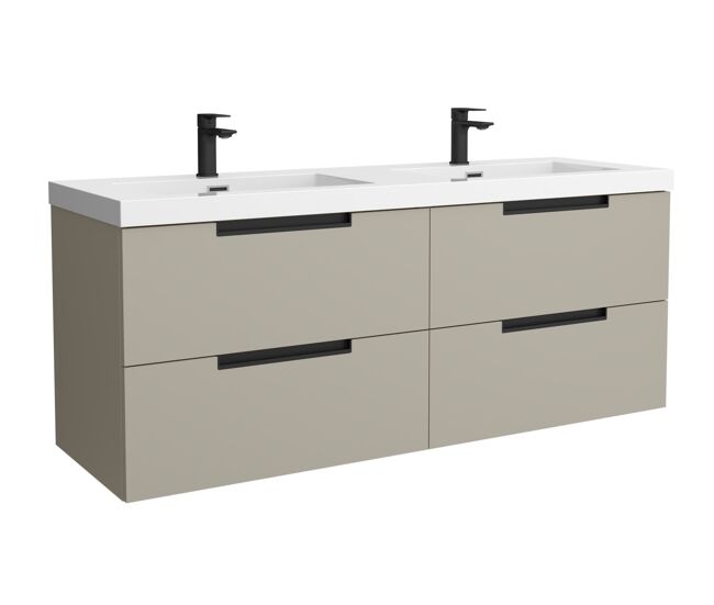 Mueble de baño leni 140cm gris mate 4 cajones + lavabo 2 pozas carga mineral