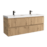 Móvel KIRA Carvalho 140cm 4 gavetas lavatório Toscana 2 cubas Carga Mineral|140x45x54