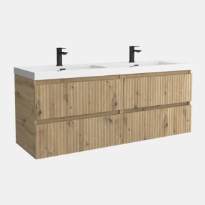 Móvel KIRA Carvalho 140cm 4 gavetas lavatório Toscana 2 cubas Carga Mineral|140x45x54