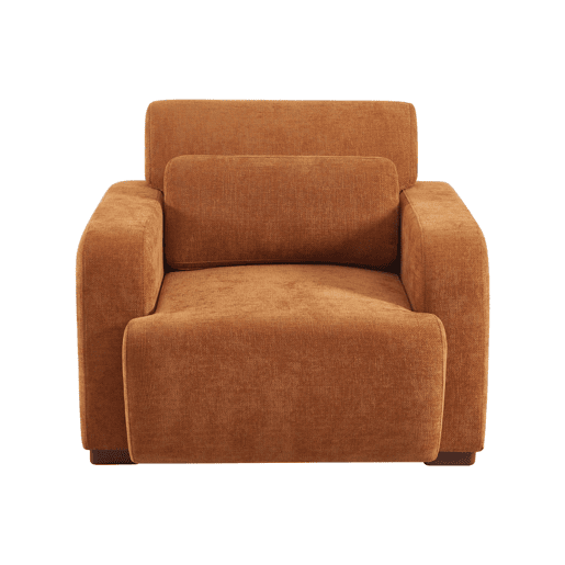 Poltrona de tecido com pés de madeira de seringueira, 1 lugar Ferrugem - 95x94x83 cm Poltrona de tecido com pés de madeira de seringueira, 1 lugar Ferrugem - 95x94x83 cm