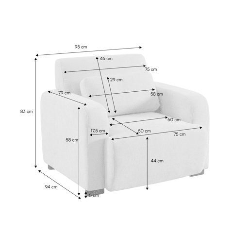 Poltrona de tecido com pés de madeira de seringueira, 1 lugar Ferrugem - 95x94x83 cm Poltrona de tecido com pés de madeira de seringueira, 1 lugar Ferrugem - 95x94x83 cm