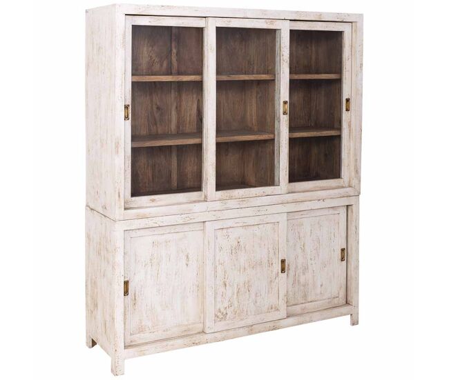 Vitrina de madera artesanal blanca 160x45x190h cm