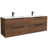 Móvel LENI Nogueira 160cm 4 gavetas lavatório Vilna 2 cubas Solid Surface|160x45x54