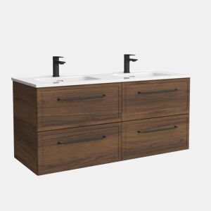 Móvel RUNA Nogueira 120cm 4 gavetas lavatório 2 cubas Porcelana|120x45x54