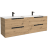 Móvel LENI Carvalho 160cm 4 gavetas lavatório Vilna 2 cubas Solid Surface|160x45x54