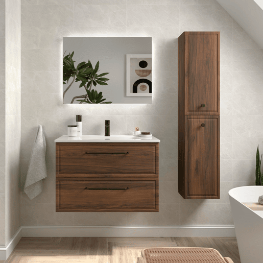 Móvel RUNA Nogueira 80cm 2 gavetas lavatório 1 cuba Porcelana|80x45x54 Móvel RUNA Nogueira 80cm 2 gavetas lavatório 1 cuba Porcelana|80x45x54