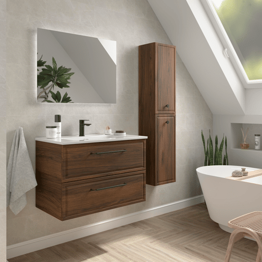 Móvel RUNA Nogueira 80cm 2 gavetas lavatório 1 cuba Porcelana|80x45x54 Móvel RUNA Nogueira 80cm 2 gavetas lavatório 1 cuba Porcelana|80x45x54