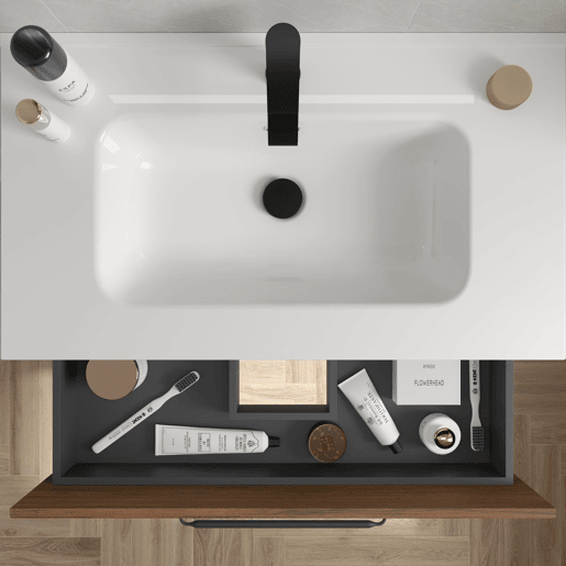 Móvel RUNA Nogueira 80cm 2 gavetas lavatório 1 cuba Porcelana|80x45x54 Móvel RUNA Nogueira 80cm 2 gavetas lavatório 1 cuba Porcelana|80x45x54