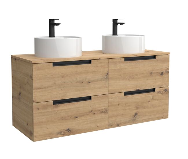 Mueble de baño leni 140cm roble 4 cajones + lavabo 2 pozas porcelana