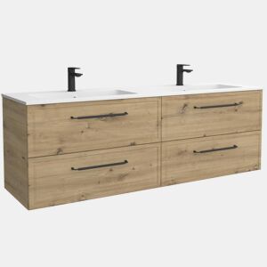 Móvel RUNA Carvalho 160cm 4 gavetas lavatório Vilna 2 cubas Solid Surface|160x45x54