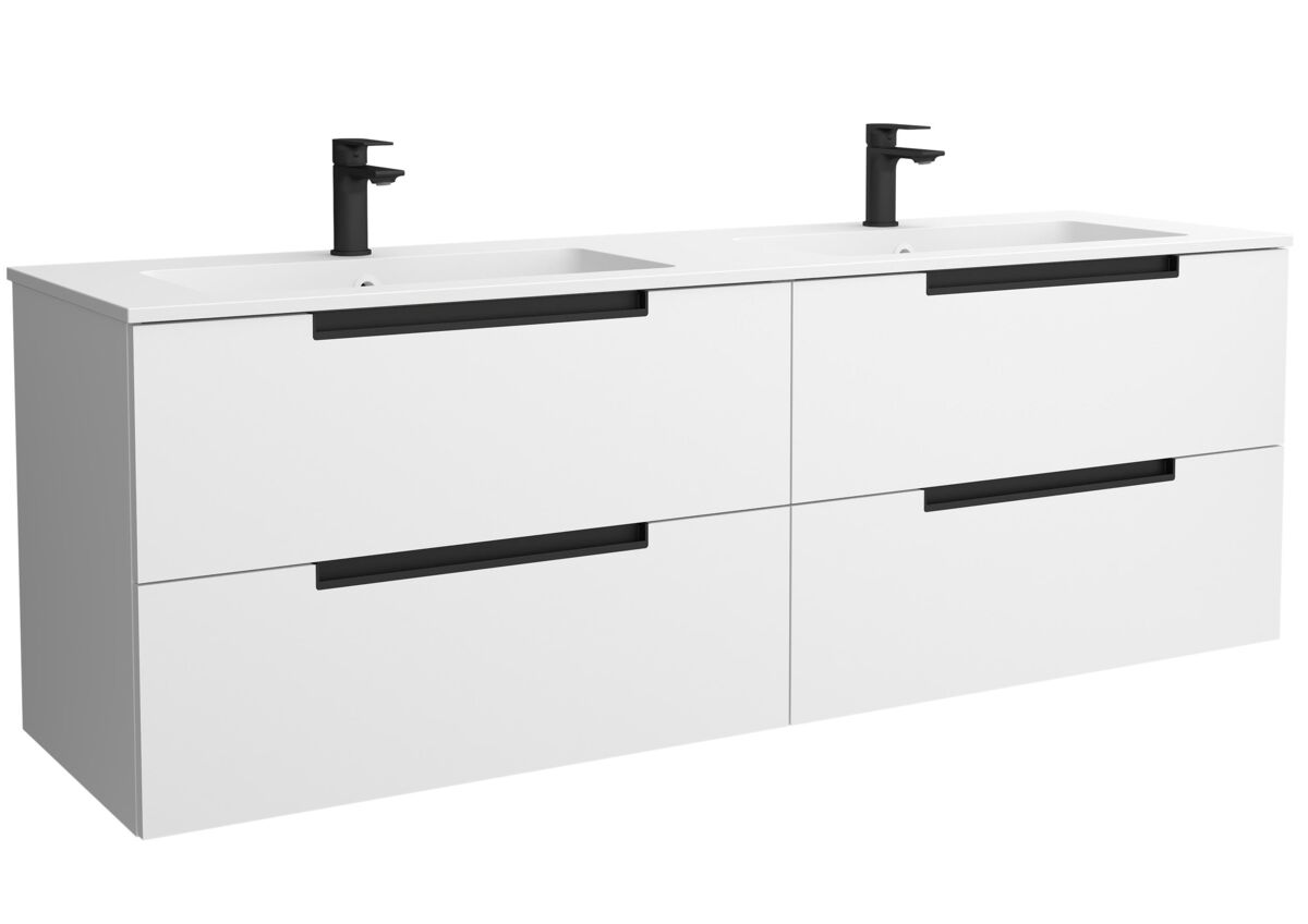 Mueble de baño leni 160cm blanco mate 4 cajones + lavabo 2 pozas solid surface