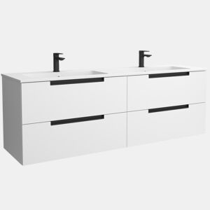 Móvel LENI branco fosco 160cm 4 gavetas lavatório Vilna 2 cubas Solid Surface|160x45x54