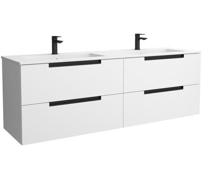 Mueble de baño leni 160cm blanco mate 4 cajones + lavabo 2 pozas solid surface