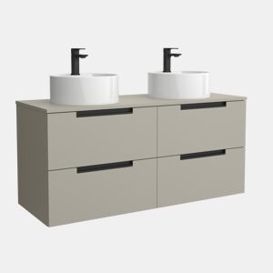 Móvel LENI Cinza fosco 120cm 4 gavetas lavatório sobre bancada 2 cubas Porcelana|120x45x54