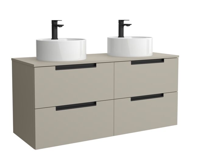 Mueble de baño leni 120cm gris mate 4 cajones + lavabo 2 pozas porcelana