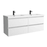 Móvel KIRA branco fosco 140cm 4 gavetas lavatório Toscana 2 cubas Carga Mineral|140x45x54