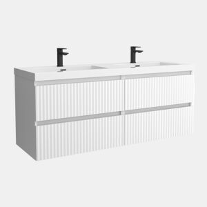 Móvel KIRA branco fosco 140cm 4 gavetas lavatório Toscana 2 cubas Carga Mineral|140x45x54