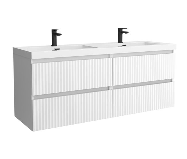 Mueble de baño kira 140cm blanco mate 4 cajones + lavabo 2 pozas carga mineral