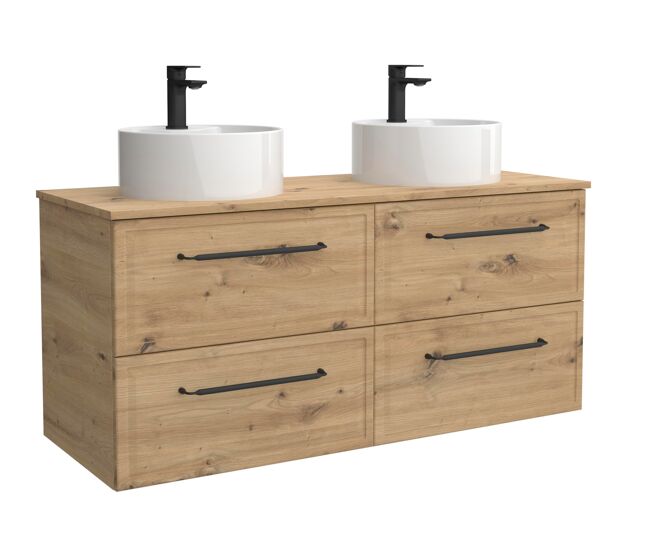 Mueble de baño runa 140cm roble 4 cajones + lavabo 2 pozas porcelana