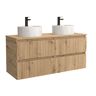 Móvel KIRA Carvalho 120cm 4 gavetas lavatório sobre bancada 2 cubas Porcelana|120x45x54