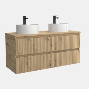 Móvel KIRA Carvalho 120cm 4 gavetas lavatório sobre bancada 2 cubas Porcelana|120x45x54
