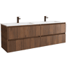 Móvel KIRA Nogueira 160cm 4 gavetas lavatório Vilna 2 cubas Solid Surface|160x45x54