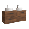 Móvel RUNA Nogueira 120cm 4 gavetas lavatório sobre bancada 2 cubas Porcelana|120x45x54