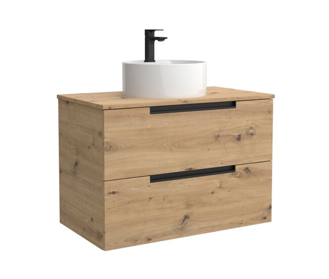 Mueble de baño leni 100cm roble 2 cajones + lavabo 1 poza porcelana