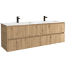 Móvel KIRA Carvalho 160cm 4 gavetas lavatório Vilna 2 cubas Solid Surface|160x45x54