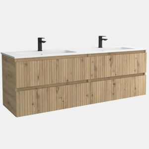 Móvel KIRA Carvalho 160cm 4 gavetas lavatório Vilna 2 cubas Solid Surface|160x45x54