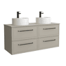 Móvel RUNA Cinza fosco 140cm 4 gavetas lavatório sobre bancada 2 cubas Porcelana|140x45x54