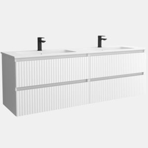 Móvel KIRA branco fosco 160cm 4 gavetas lavatório Vilna 2 cubas Solid Surface|160x45x54