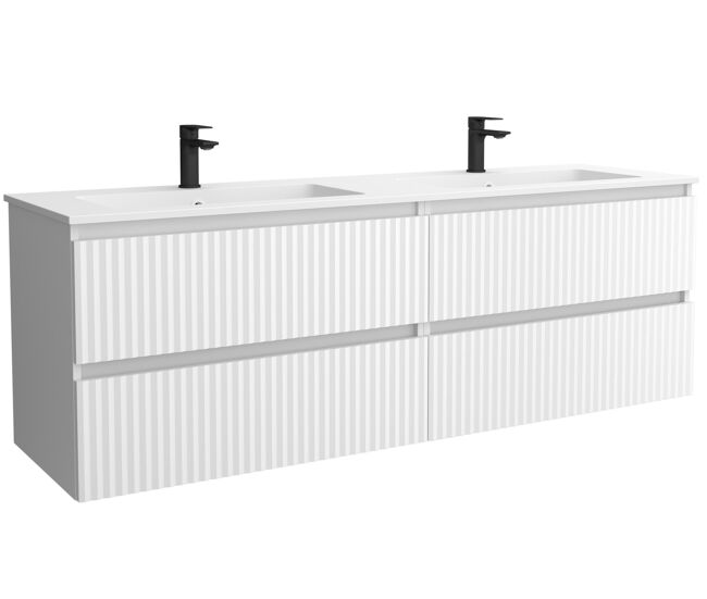 Mueble de baño kira 160cm blanco mate 4 cajones + lavabo 2 pozas solid surface