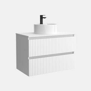 Móvel KIRA branco fosco 60cm 2 gavetas lavatório sobre bancada 1 cuba Porcelana|60x45x54