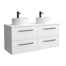 Móvel RUNA branco fosco 140cm 4 gavetas lavatório sobre bancada 2 cubas Porcelana|140x45x54